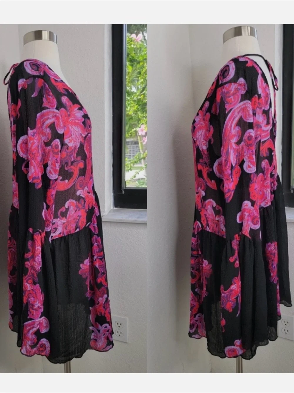 Free People Black Tunic Dress with Pink Floral Print - Picture 2 of 3